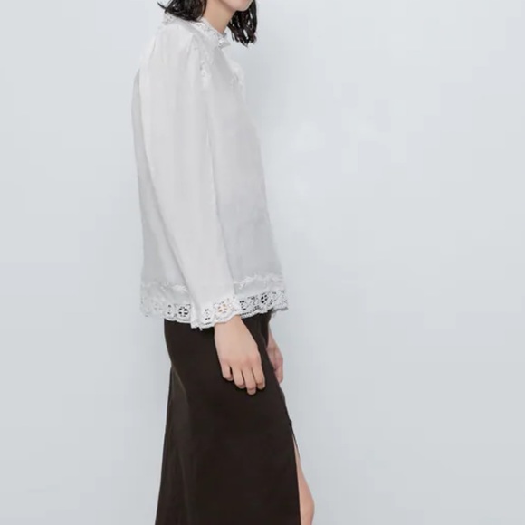 Zara Ramie Embroidered crotcheted Long Sleeve Blouse - Picture 4 of 17